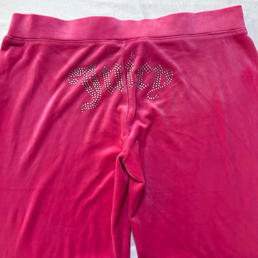Juicy Couture Low Rise Velour Track Pants M Hot Pink Rhinestone Y2K McBling 00'